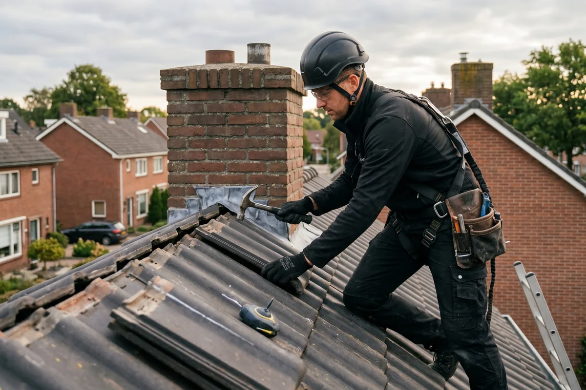 Dakdekker aan het werk